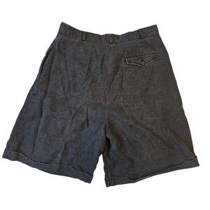 Vintage Diane Von Ramie Linen Pleated Shorts High waist cuff Size 14 Black Gray